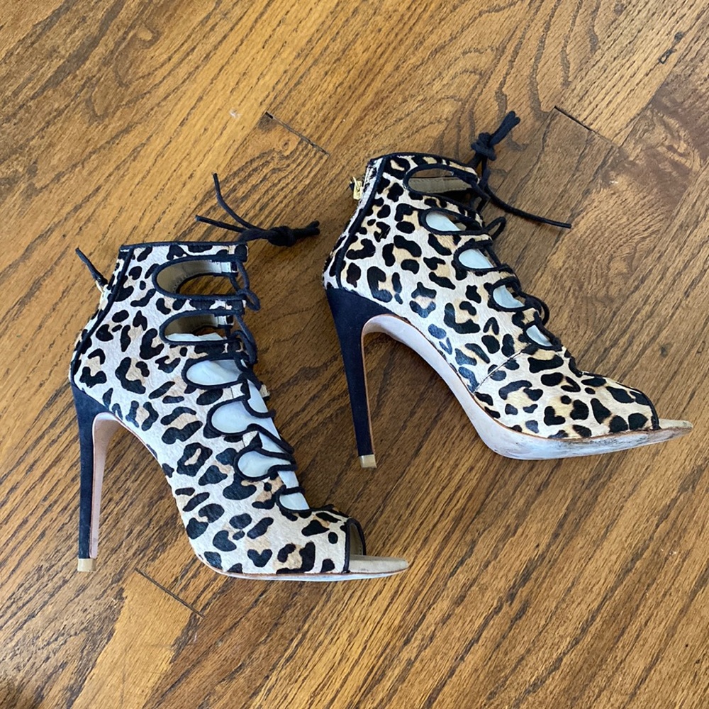 ZARA LEOPARD PONYHAIR LACE-UP SANDALS
